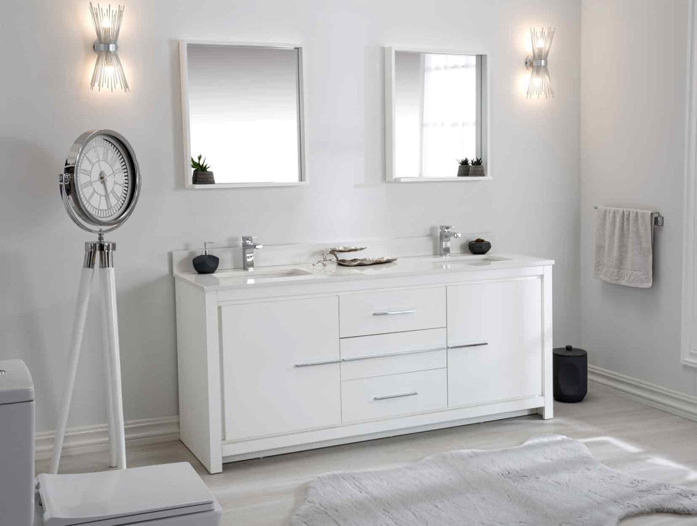 Mila Collection 72" Bathroom Vanity With Sink, Mirror, Countertop, Snow White
