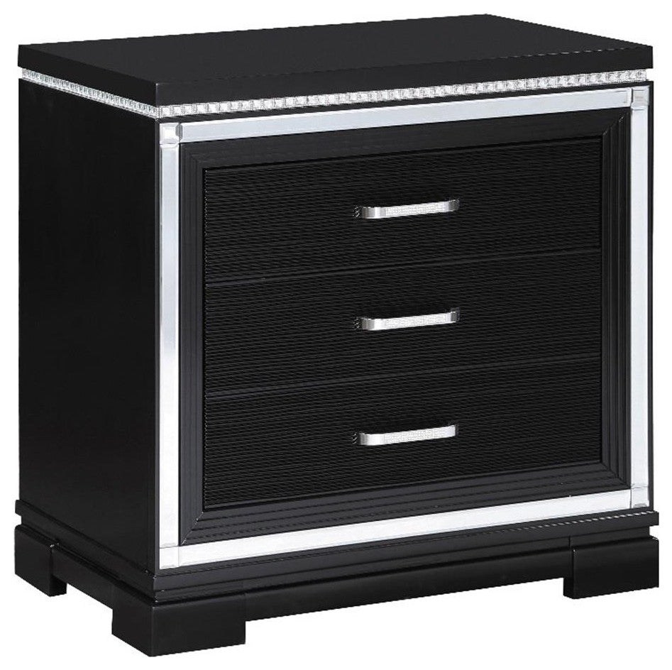 Coaster Eleanor Contemporary 3-Drawer Wood Nightstand in Black