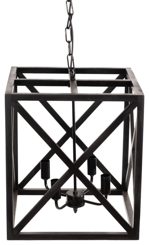 Farmhouse Pendant Lighting, X-Shaped Frame With Candelabra Style Lights, Black