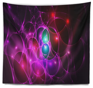 Pink Glowing Bubbles Time Abstract Wall Tapestry, 39"x32"