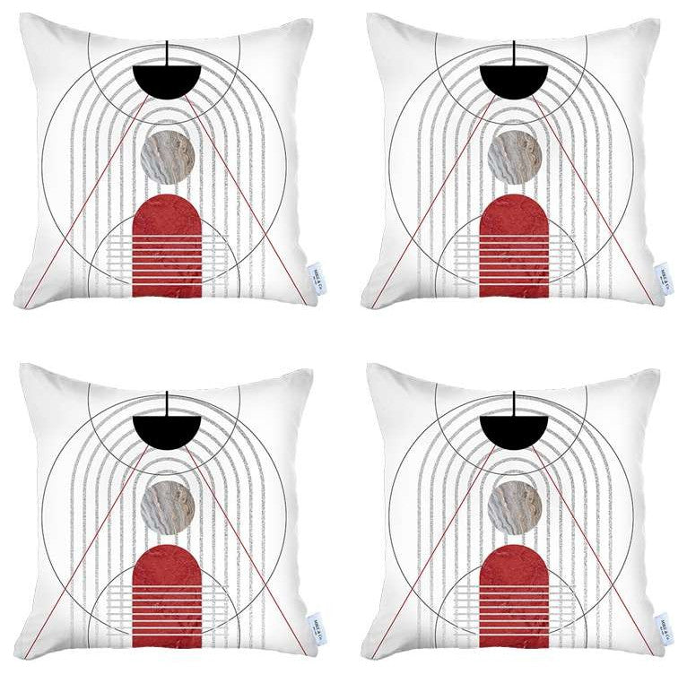Set of 4 White Eclectic Printed Pillow Covers