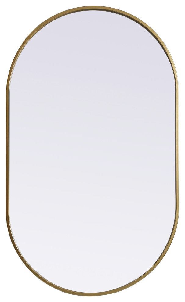 Metal Frame Oval Mirror 24X40 Inch, Brass