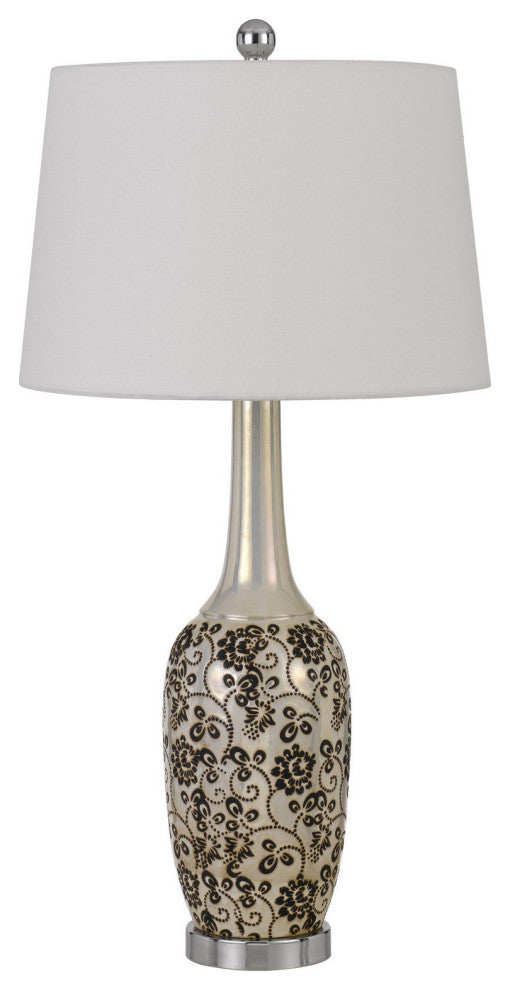 Set of Two 30" Silver Metal Two Light Bedside Table Lamps With White Globe Shade
