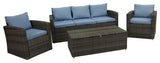 Rio 4 Piece Wicker Conversation Set With Storage, Gray Wicker/Blue Cushions