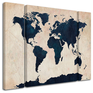 Michael Tompsett 'World Map Navy' Multi Panel Art Set, 32"x24"
