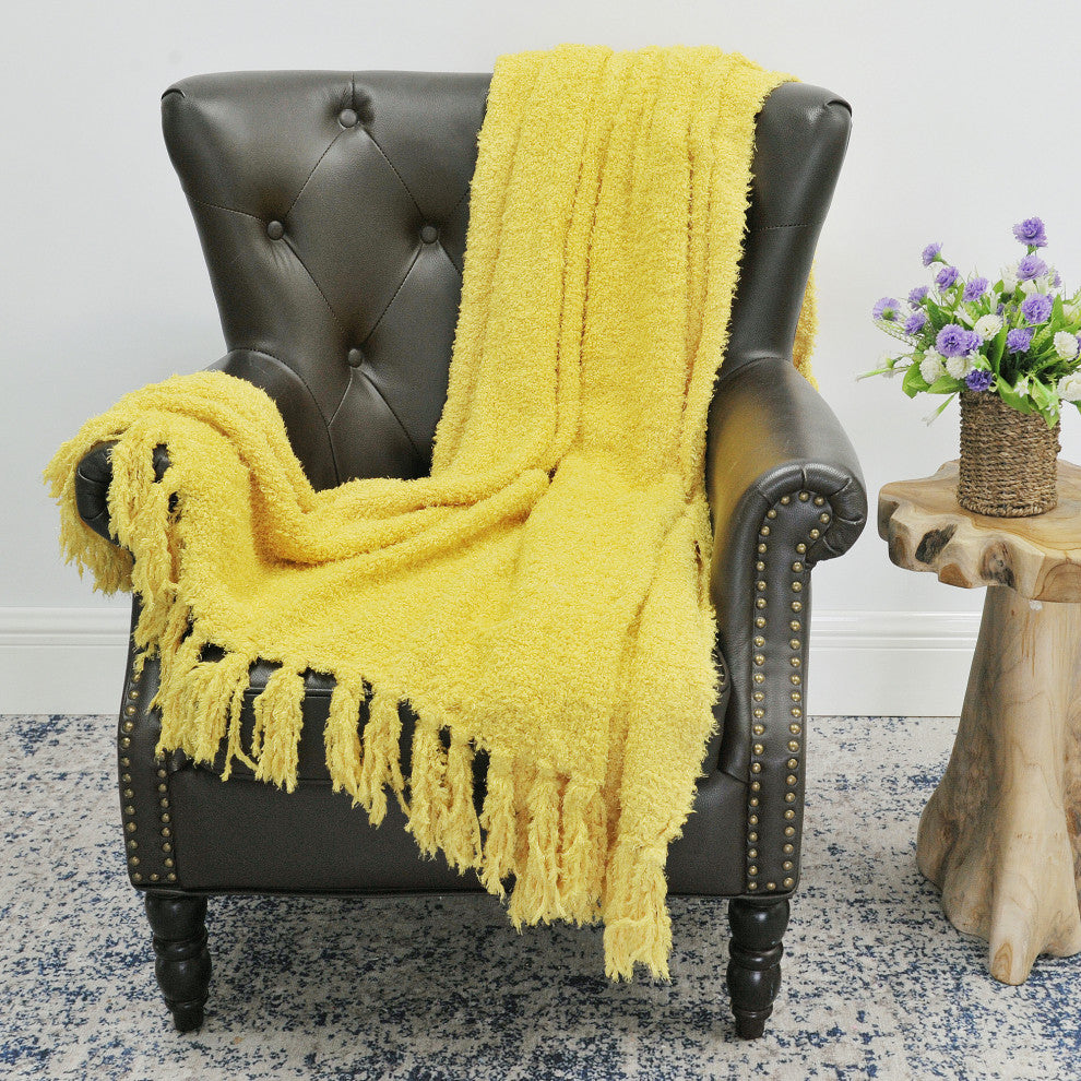 Fluffy Knitted Throw, Mimosa, 50"x60"