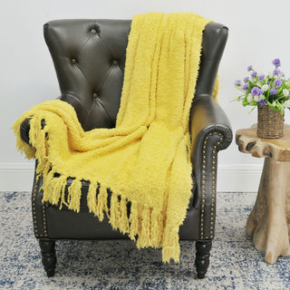 Fluffy Knitted Throw, Mimosa, 50"x60"