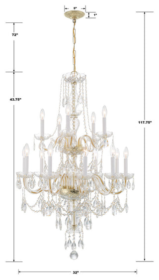 Traditional Crystal 15-Light Polished Brass Chandelier