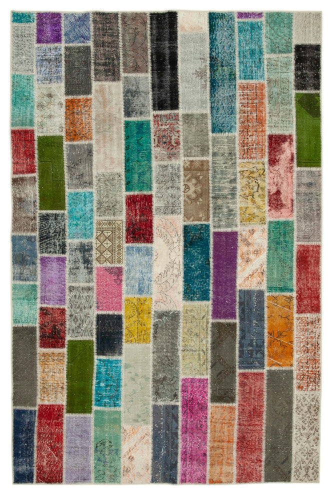 Rug N Carpet - Hand-Knotted Turkish 6' 7" x 9' 11" Contemporary Patchwork Rug