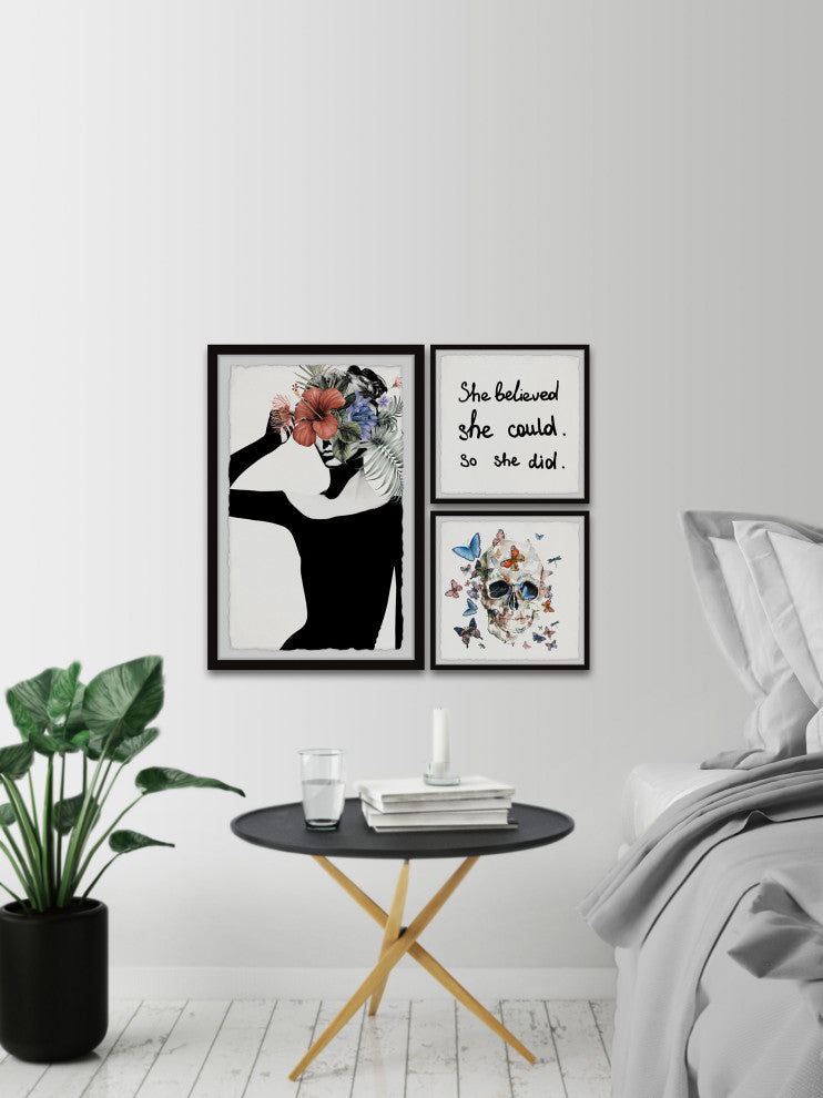The Skull With Butterflies Triptych, 3-Piece Set