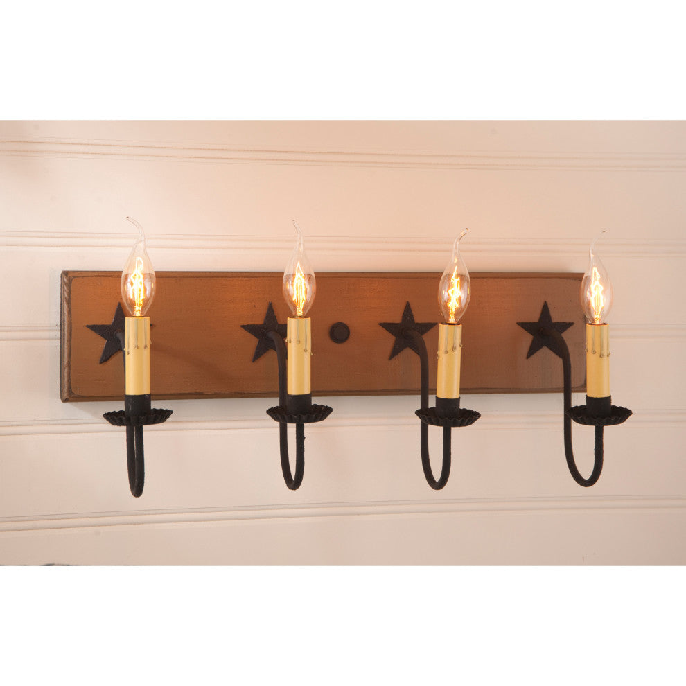 Four Arm Vanity Light with Stars in Sturbridge Mustard