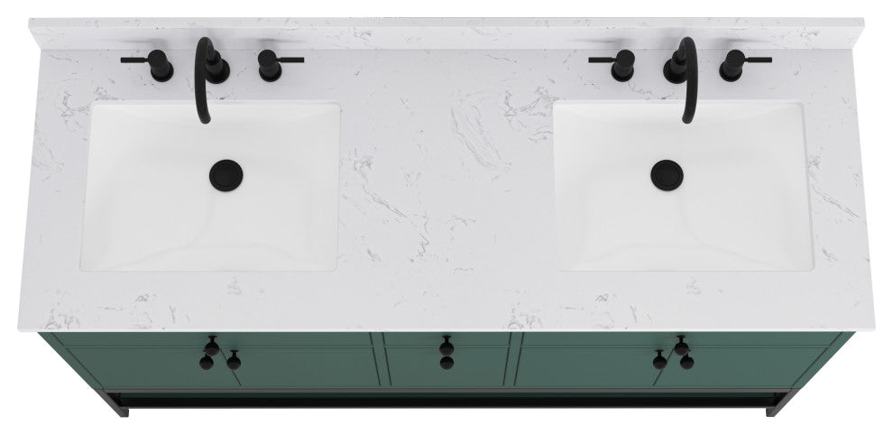 Paisley Vanity Combo, Cala White Engineered Top, 60", Everglade Green, Double Sink