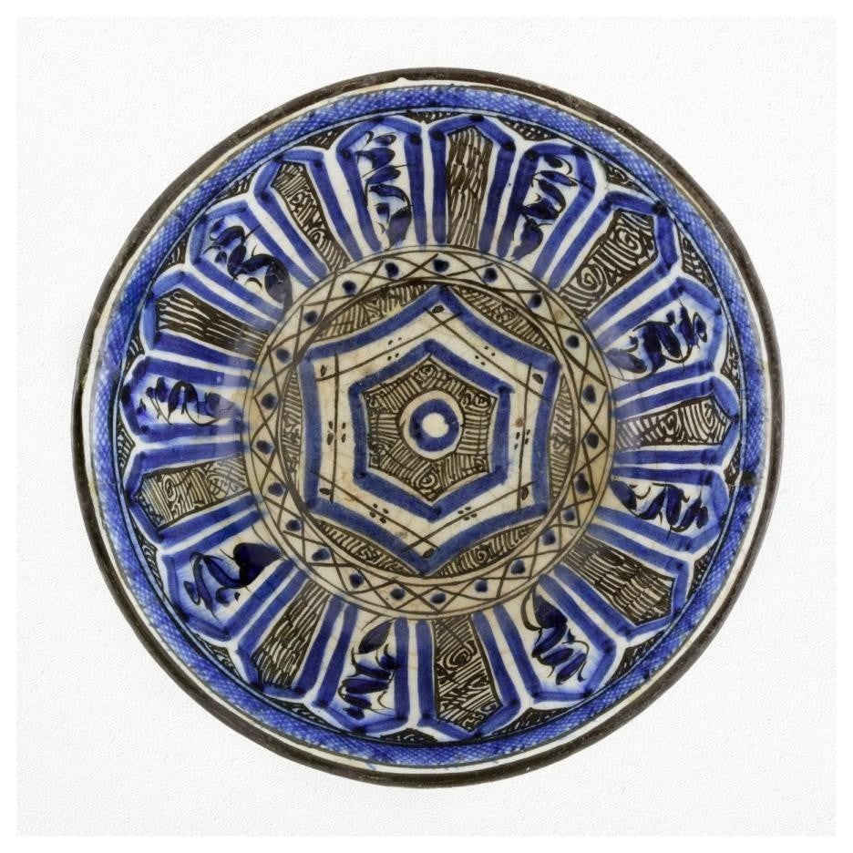 "Blue and Black Painted Bowl" Print 16th Century Persian Artisan, 20"x20"