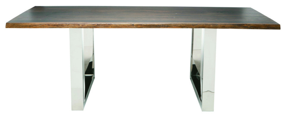 Lyon Dining Table With Polished Stainless Base, Seared Oak, 96"