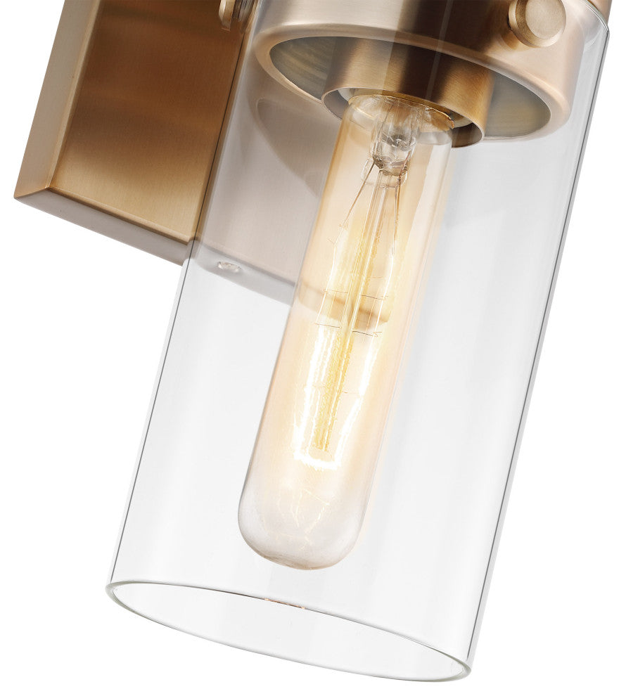 Intersection 1-Light Vanity, Burnished Brass With Clear Glass