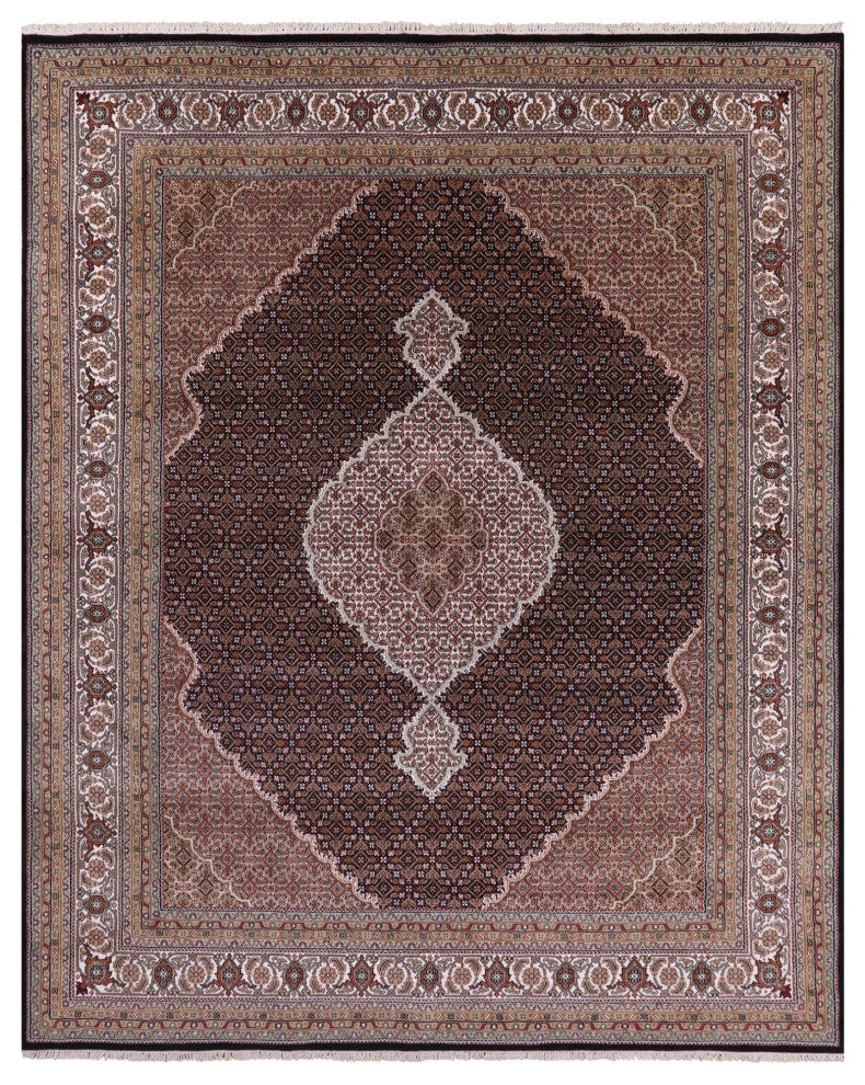 8' 0" X 9' 11" Persian Tabriz Wool & Silk Hand-Knotted Rug - Q13010