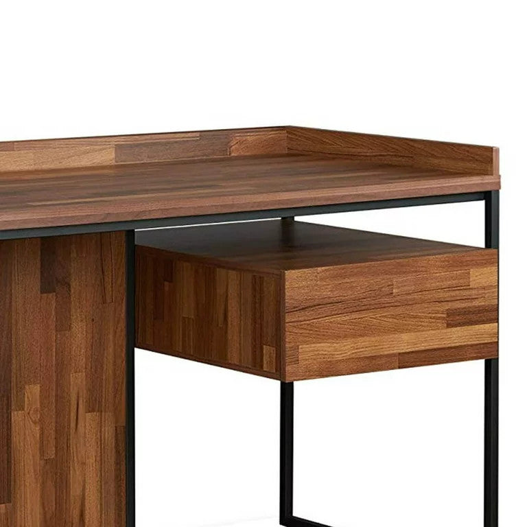 Modern Desk, Minimalist Design With Metal Frame & Multi Tone Brown Finished Top
