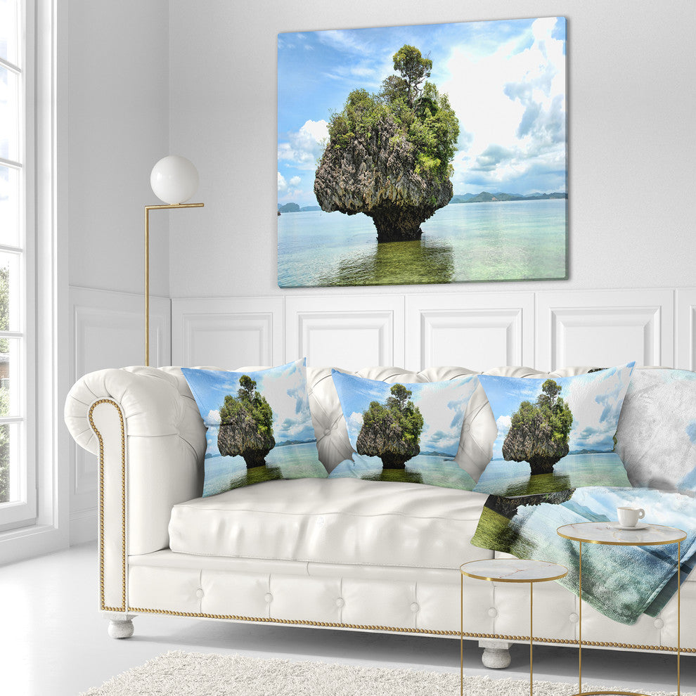 Tree Island in Summer Landscape Photography Throw Pillow, 16"x16"