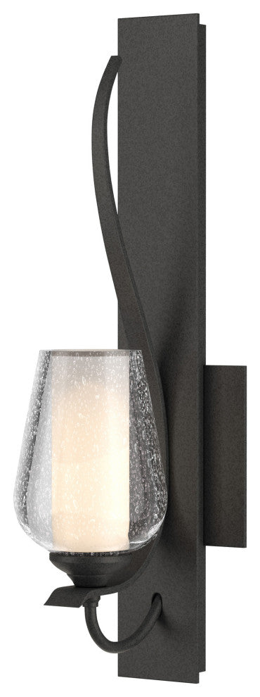 Flora Low Sconce, Natural Iron, Opal and Seeded Glass