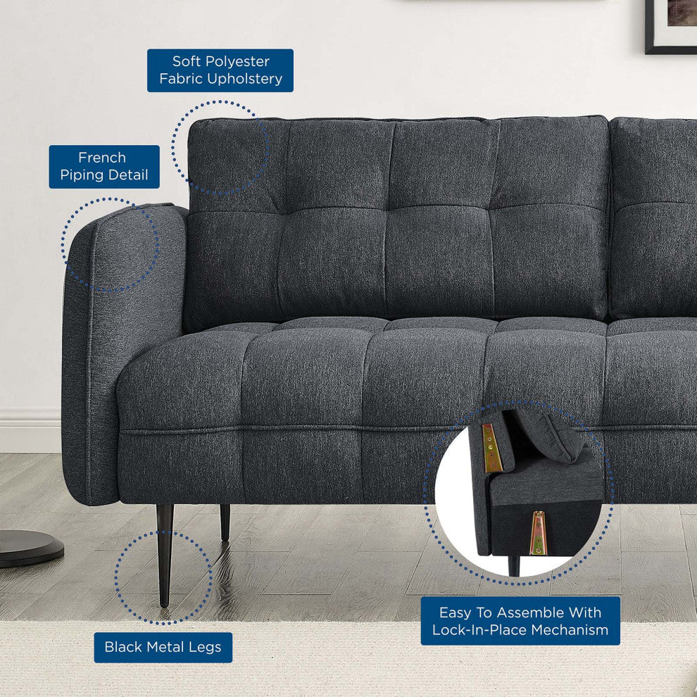 Tufted Sofa, Fabric, Dark Gray, Modern, Living Lounge Hotel Hospitality