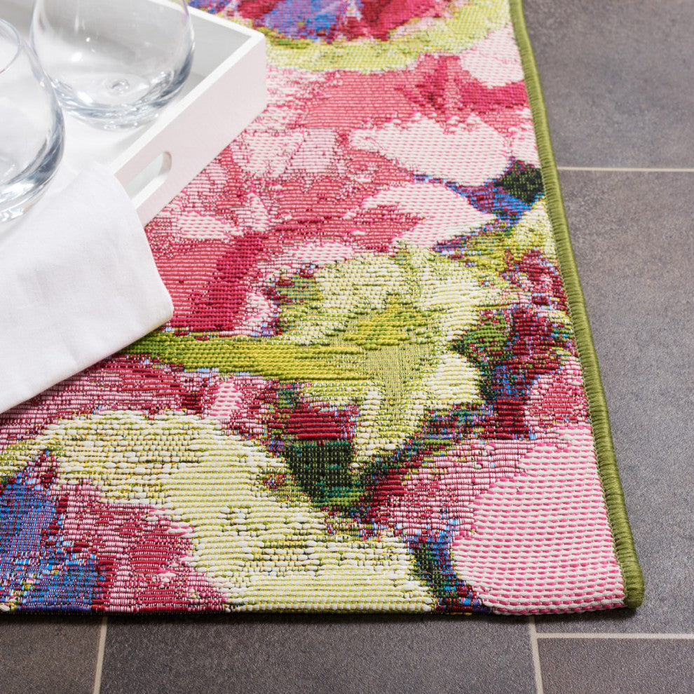 Safavieh Barbados Collection Indoor-Outdoor BAR556 Rug, Black/Green/Purple, 6'6" Square