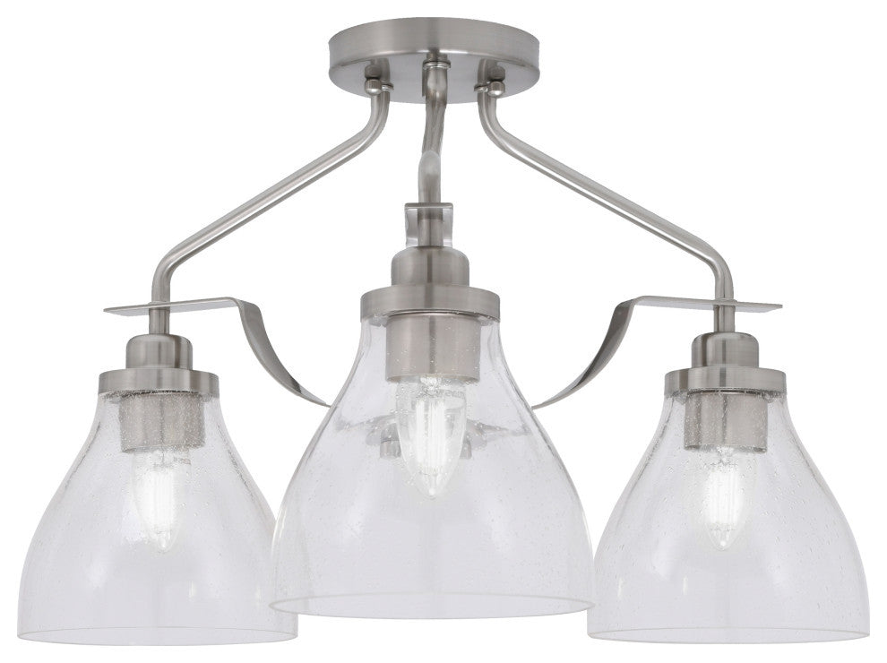 Odyssey 3 Light Semi Flush Mount, Brushed Nickel, 6.25" Clear Bubble Glass