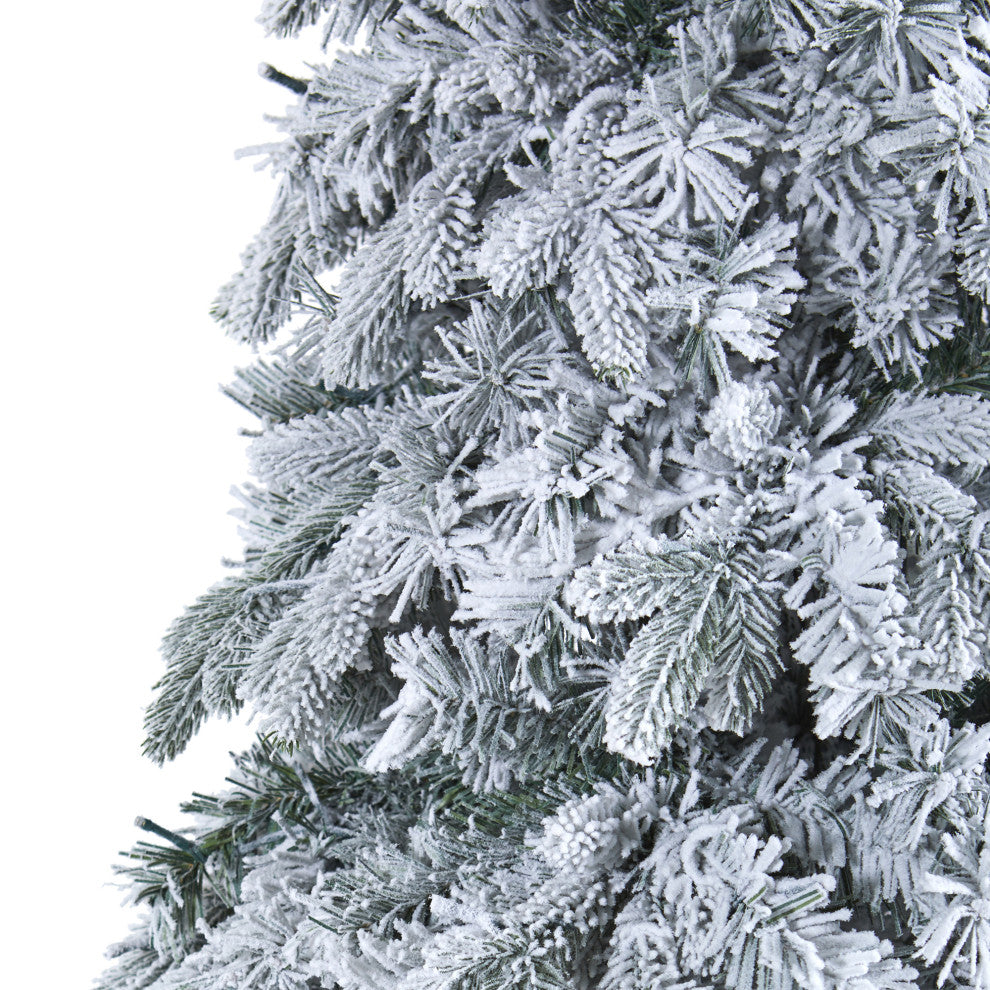 8' Flocked Vermont Mixed Pine Artificial Christmas Tree With 600 LED Lights