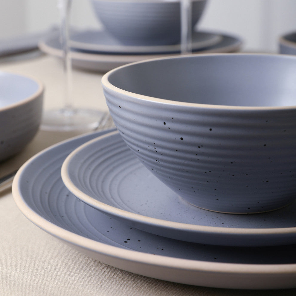 Stone Lain Lauren Stoneware 16 Piece Dinnerware Set, Light Gray