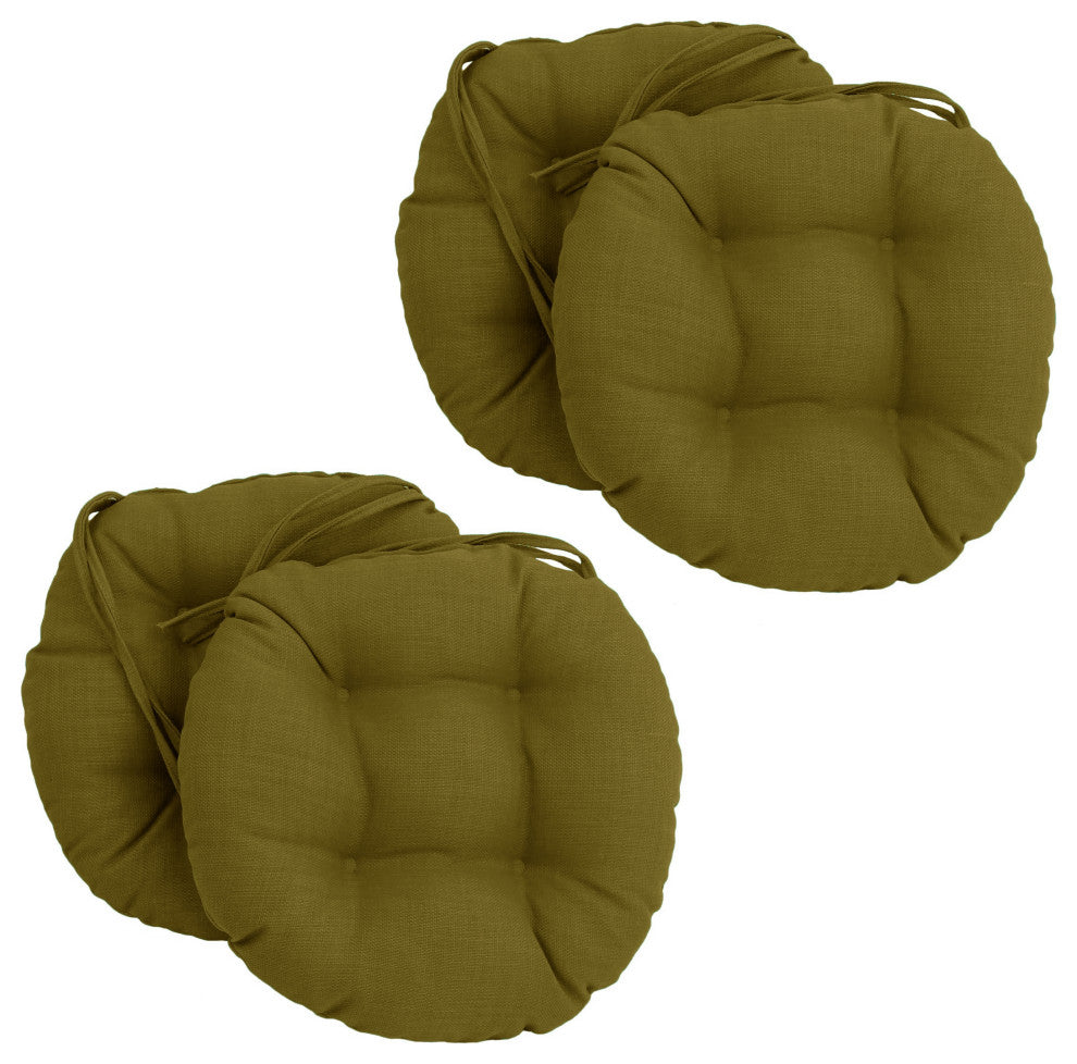 16" Polyester Solid Outdoor Round Tufted Chair Cushions, Set of 4, Avocado
