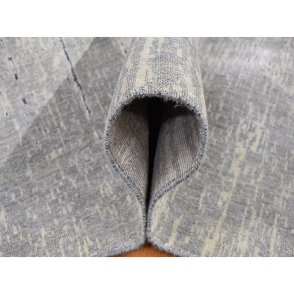 Medium Gray, Vertical Ombre Design, Pure Silk, Hand Knotted, Rug, 9'x11'10"