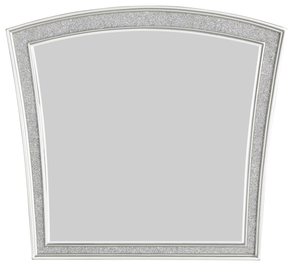 Benzara BM204549 Wooden Decorative Mirror with Rhinestone Inlays, Silver