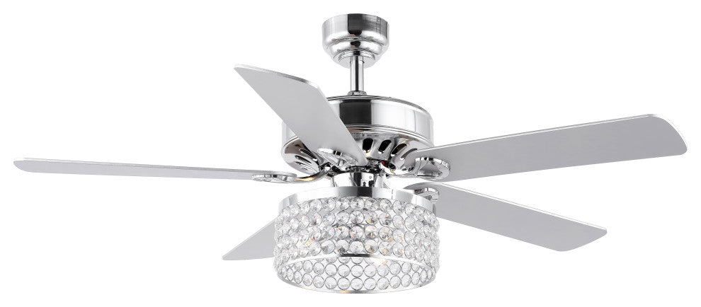 Kristie 52" 3-Light Crystal Glam LED Ceiling Fan With Remote, Chrome