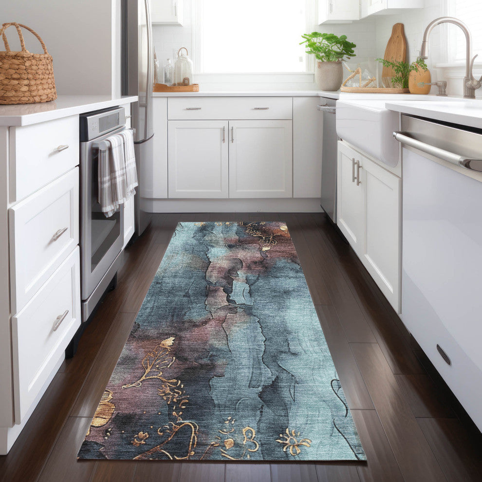 Machine Washable Indoor/Outdoor Chantille ACN1869 Blue 2'3" x 7'6" Runner Rug
