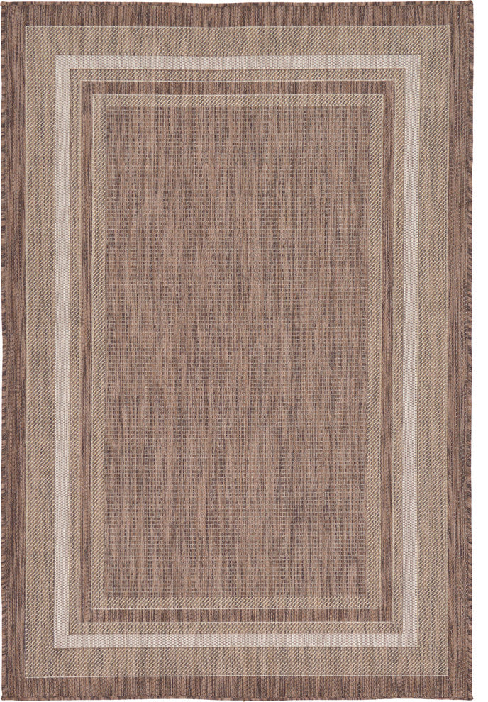 Unique Loom Brown Soft Border Outdoor 4' 0 x 6' 0 Area Rug