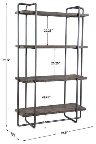Rustic Modern Industrial Urban Etagere Steel Reclaimed Wood Shelves Open