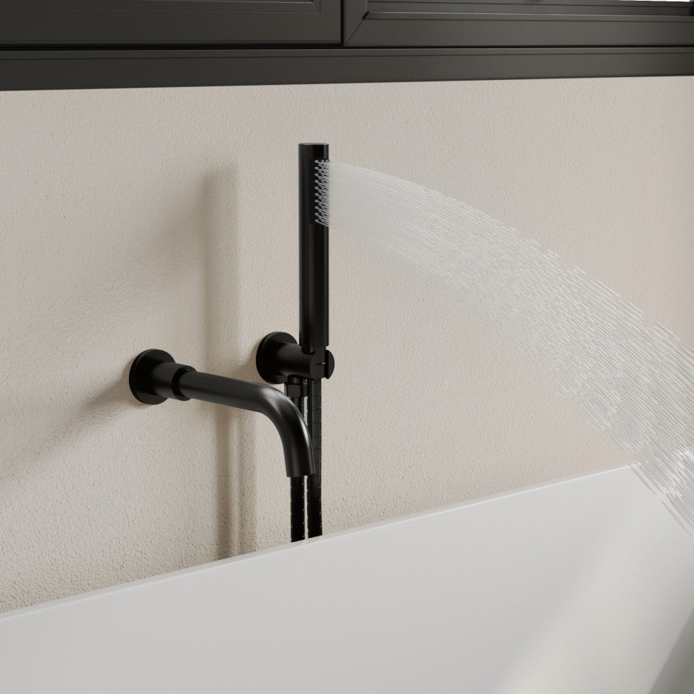 Wall-Mount Tub and Handheld Shower Faucet Set, Matte Black