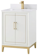 Gracie Bathroom Vanity, Satin White/Satin Brass, 24"