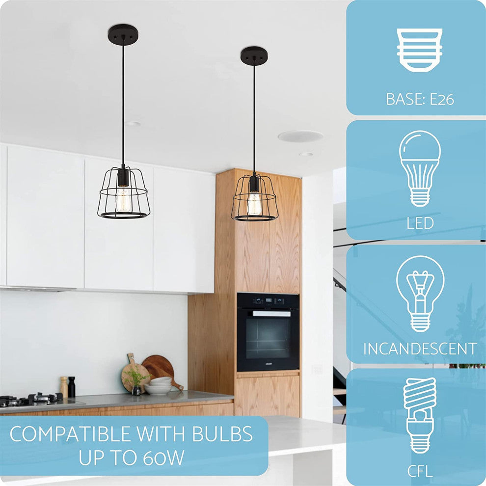 Industrial Farmhouse Mini Cage Pendant Light Black Hanging Lamp
