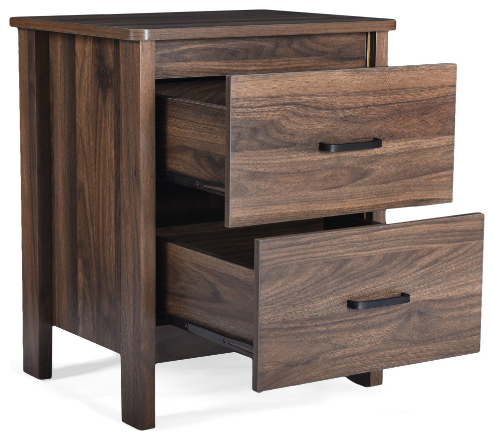 Titeca Contemporary 2 Drawer Nightstand, Medium Brown