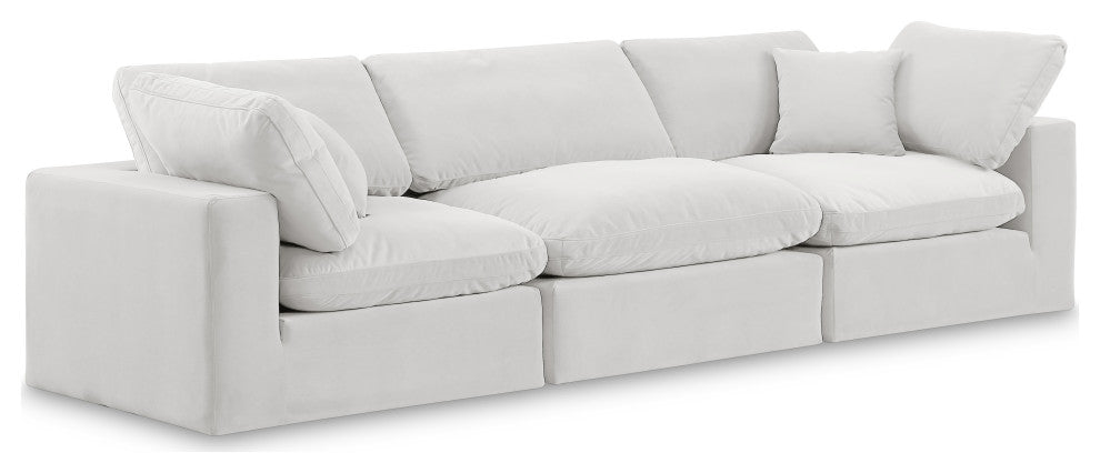 Comfy Upholstered Modular Sofa, Cream, 3-Piece: 1 Armless Chair, 2 Corner Chair, Velvet