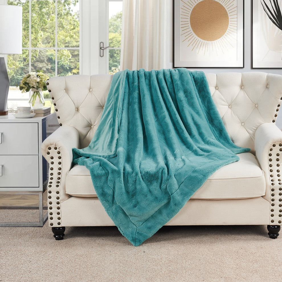 Fox Faux Fur Throw Blanket, Aqua, 60''x80''