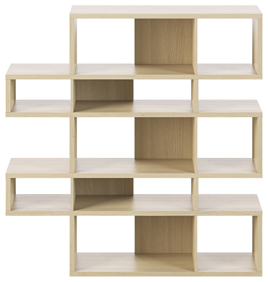 Modern Large Modular Display 2 Tone Shelves, Oak Frame/Oak Backs