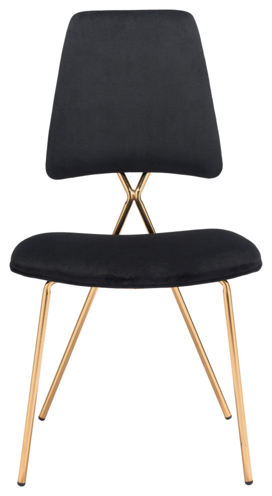 Dining Chair, Set of 2, Steel Metal, Fabric, Black, Gold, Kitchen Cafe Bistro