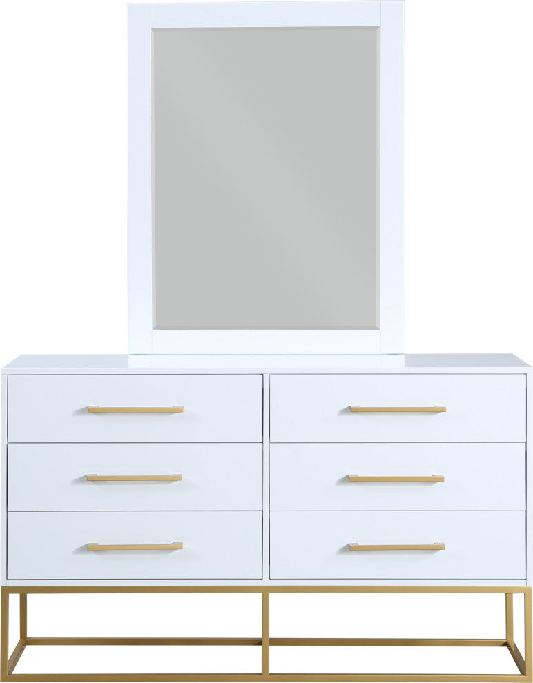Maxine Wood Dresser With Durable Brushed Gold Metal Base, Rich White Finish