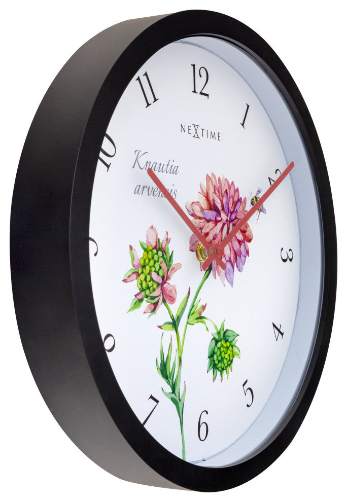 Weatherproof 12- Inch Decorative Garden Wall Clock , Pink Floral "Knautia"