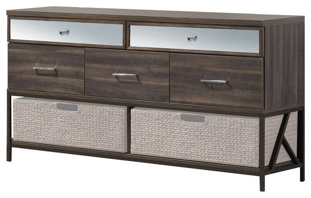 1PerfectChoice AdriannaMirrored Dresser, Walnut, Dresser