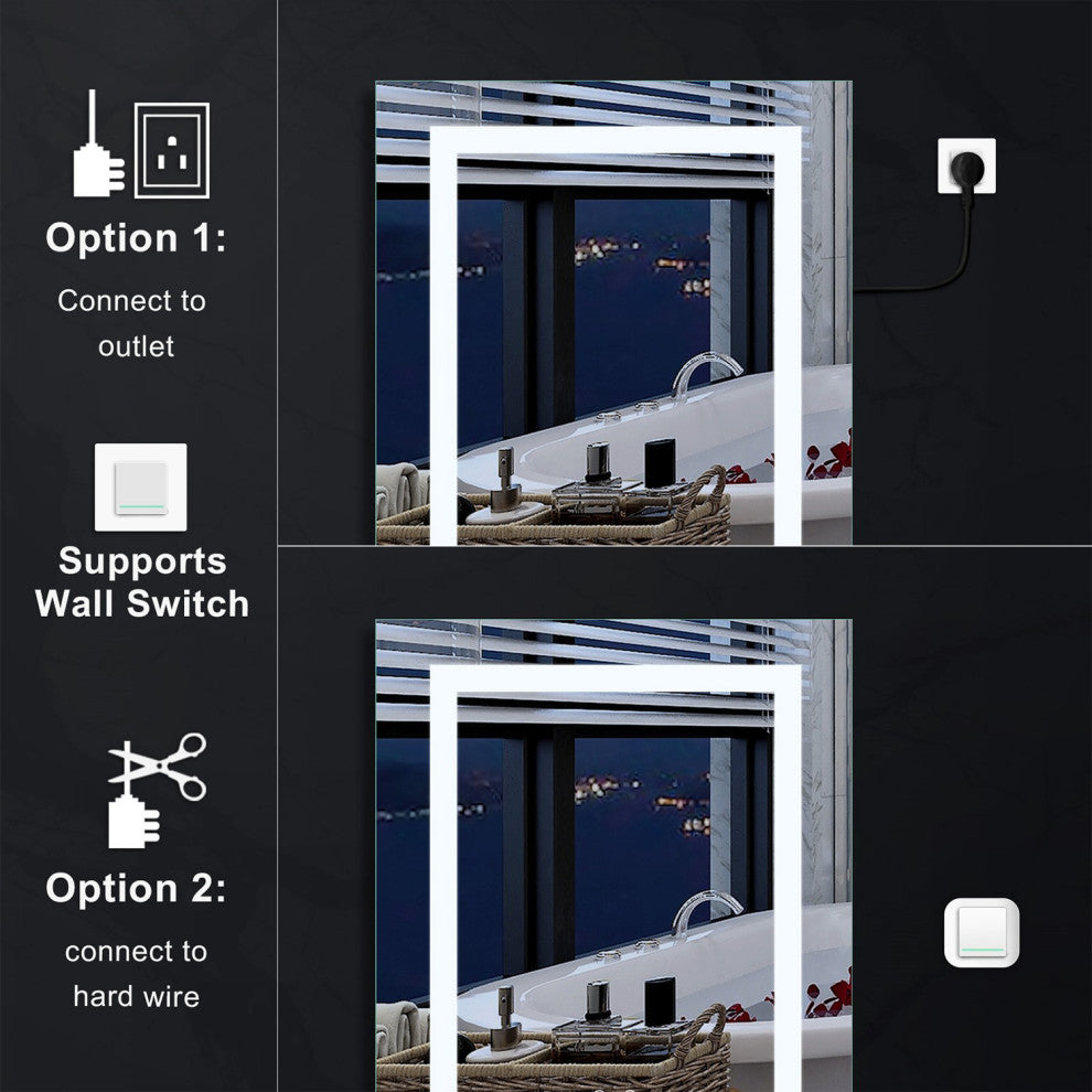 Recessed/Surface Mount LED Medicine Cabinet Mirror with Defogger, 24"x30" Left Hinge