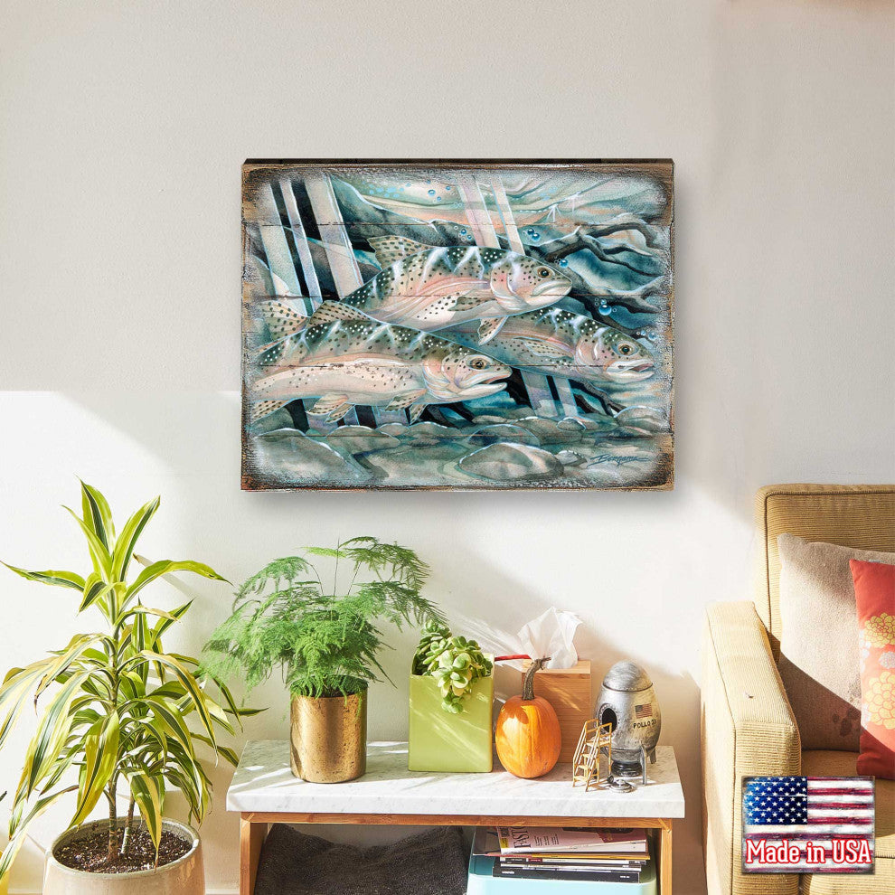 Catch the Rainbow Trout Wooden Wall Art, Oversized 48x36