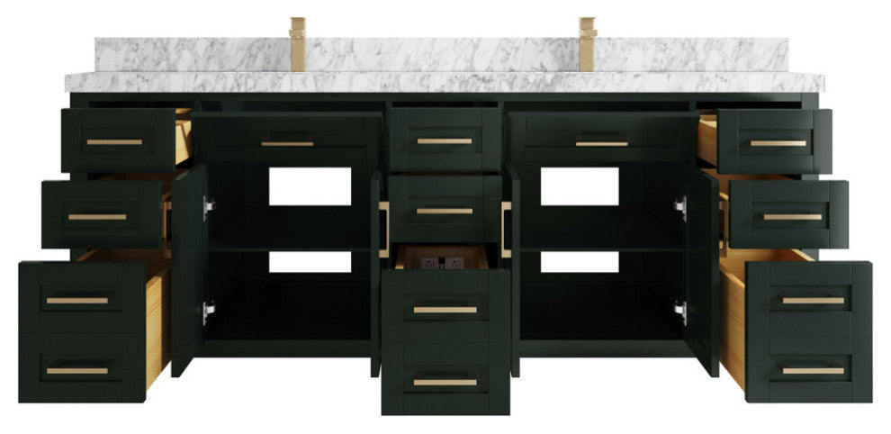 Cambridge 84 Double Sink Bath Vanity in Dark Forest Green 2" Carrara Marble
