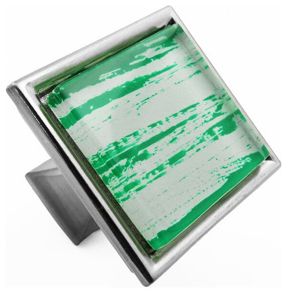 Hand Brushed Green Streaks Crystal Glass Brushed Nickel Madison Classic Knob